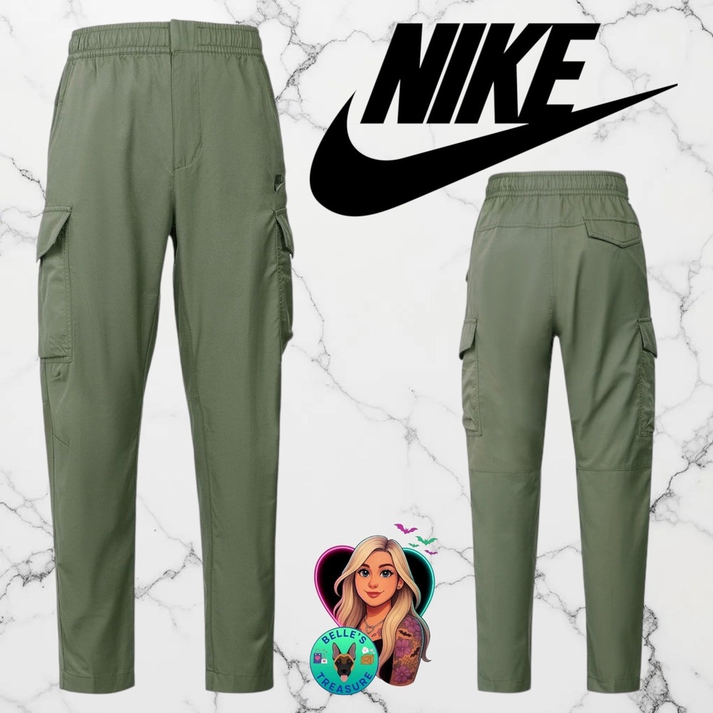 Nike Sportswear Woven Tactical Cargo Pants Olive Green Tapered Fit Men's Small